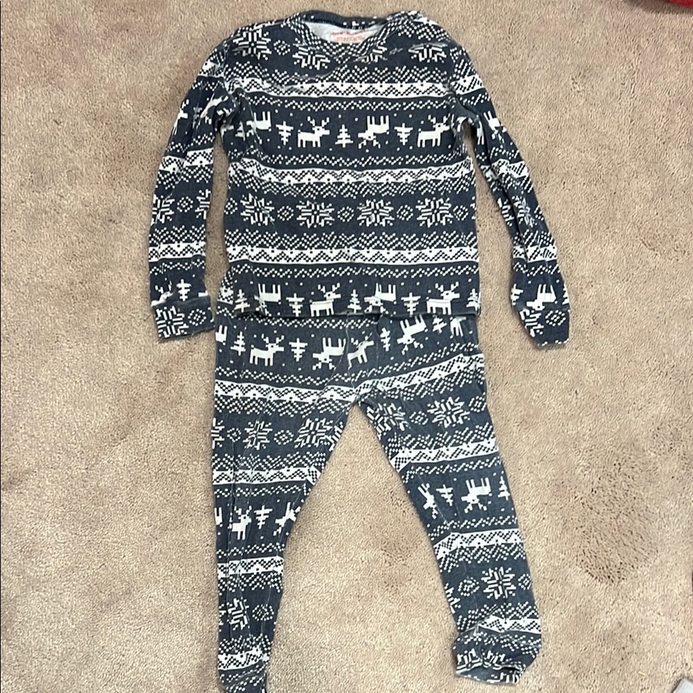 Blue and White Pajama Set with Winter Patterns